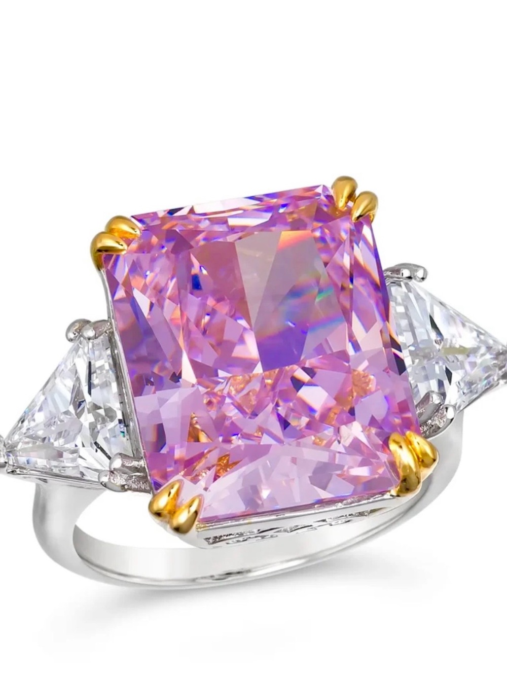 Anna Zuckerman 10ct Pink Cushion-Cut Statement Ring with Side Trillion Stones
